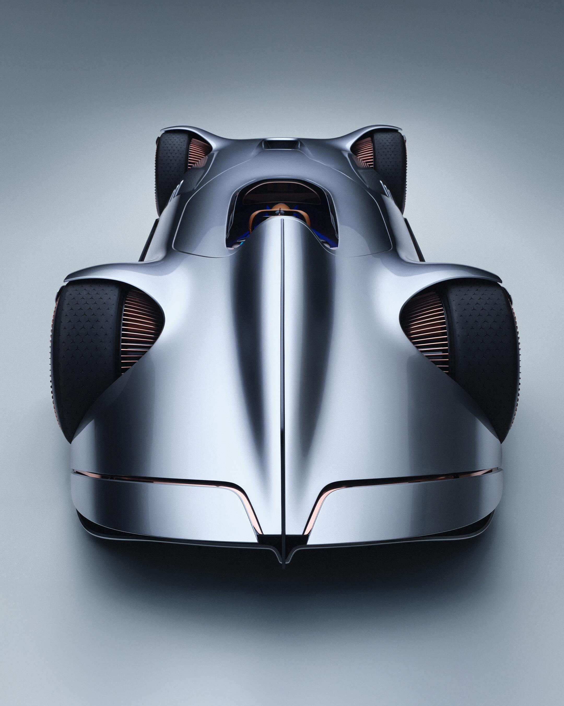 Front facade of the Vision EQ Silver Arrow demonstrating contemporary electric vehicle design language
