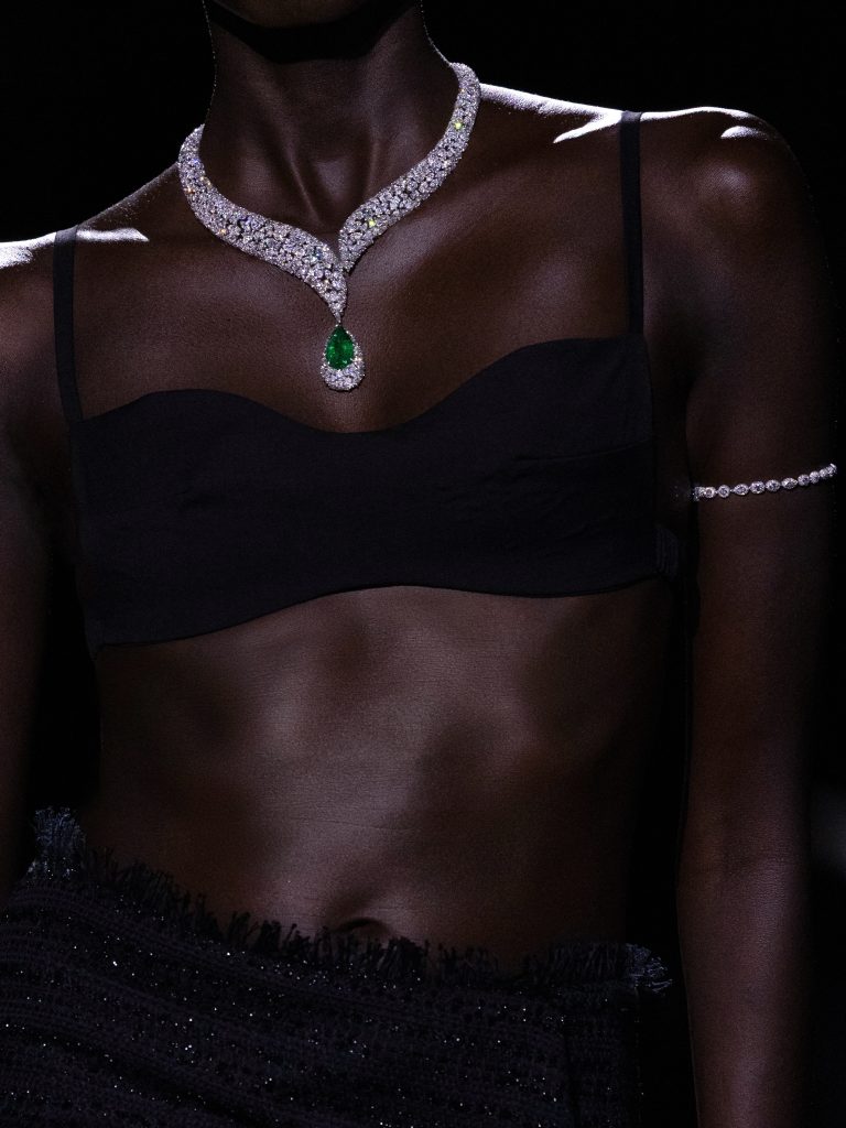 Close detail of Messika High Jewelry piece showcasing precision gemstone setting and metalwork craftsmanship