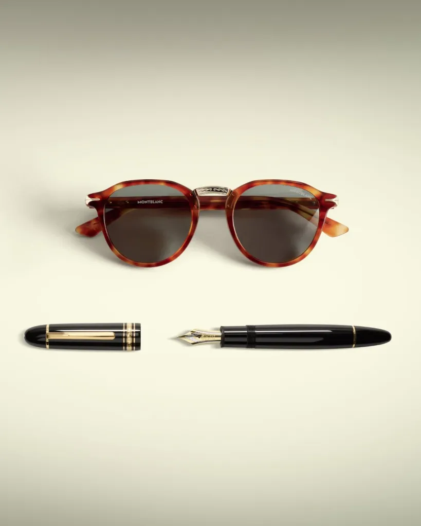 Close detail of Meisterstück-inspired eyewear design elements from Montblanc's latest collection
