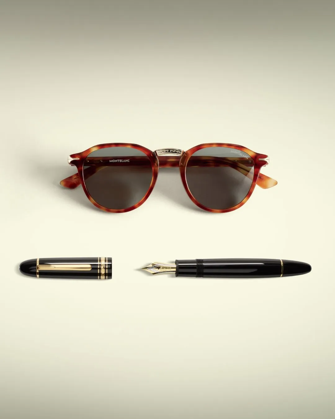Close detail of Meisterstück-inspired eyewear design elements from Montblanc's latest collection