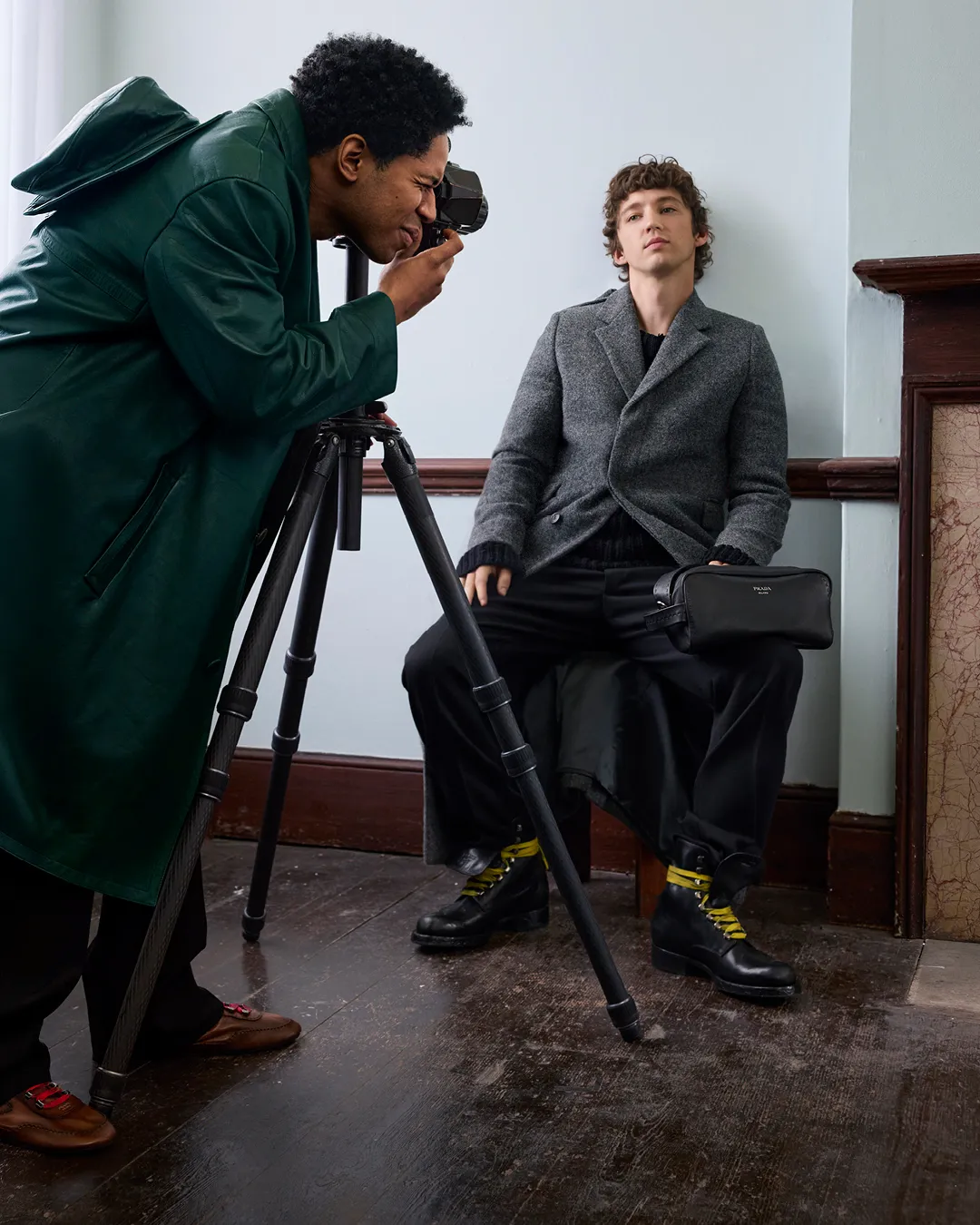 Troye Sivan in profile during Prada Fall Winter 2026 campaign shoot