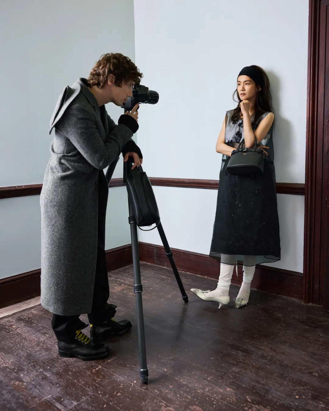 Close-up of ambassadors exchanging perspectives with camera equipment