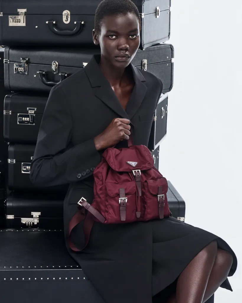 Backpack from alternative angle, highlighting minimalist aesthetic and precision tailoring