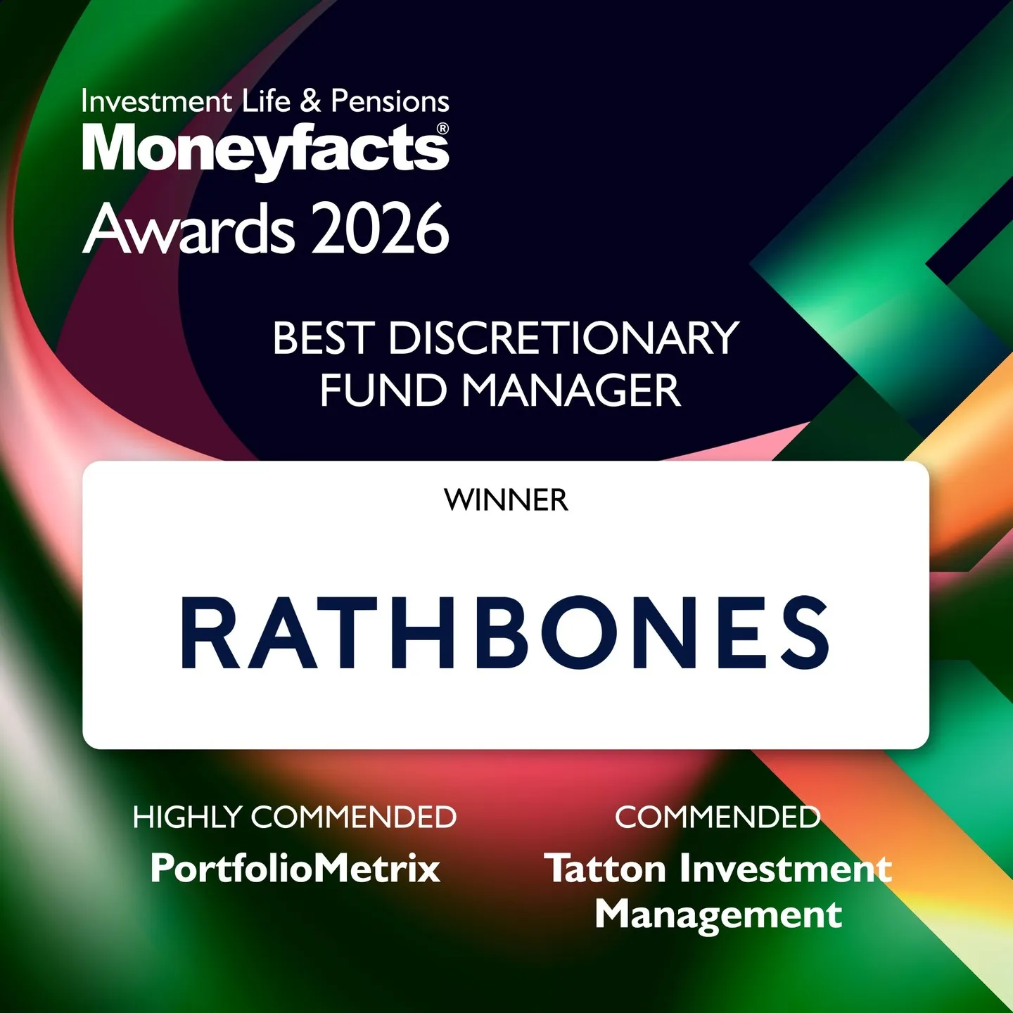 Rathbones recognition award for Best Discretionary Fund Manager 2026 at the Investment Life & Pensions Moneyfacts Awards