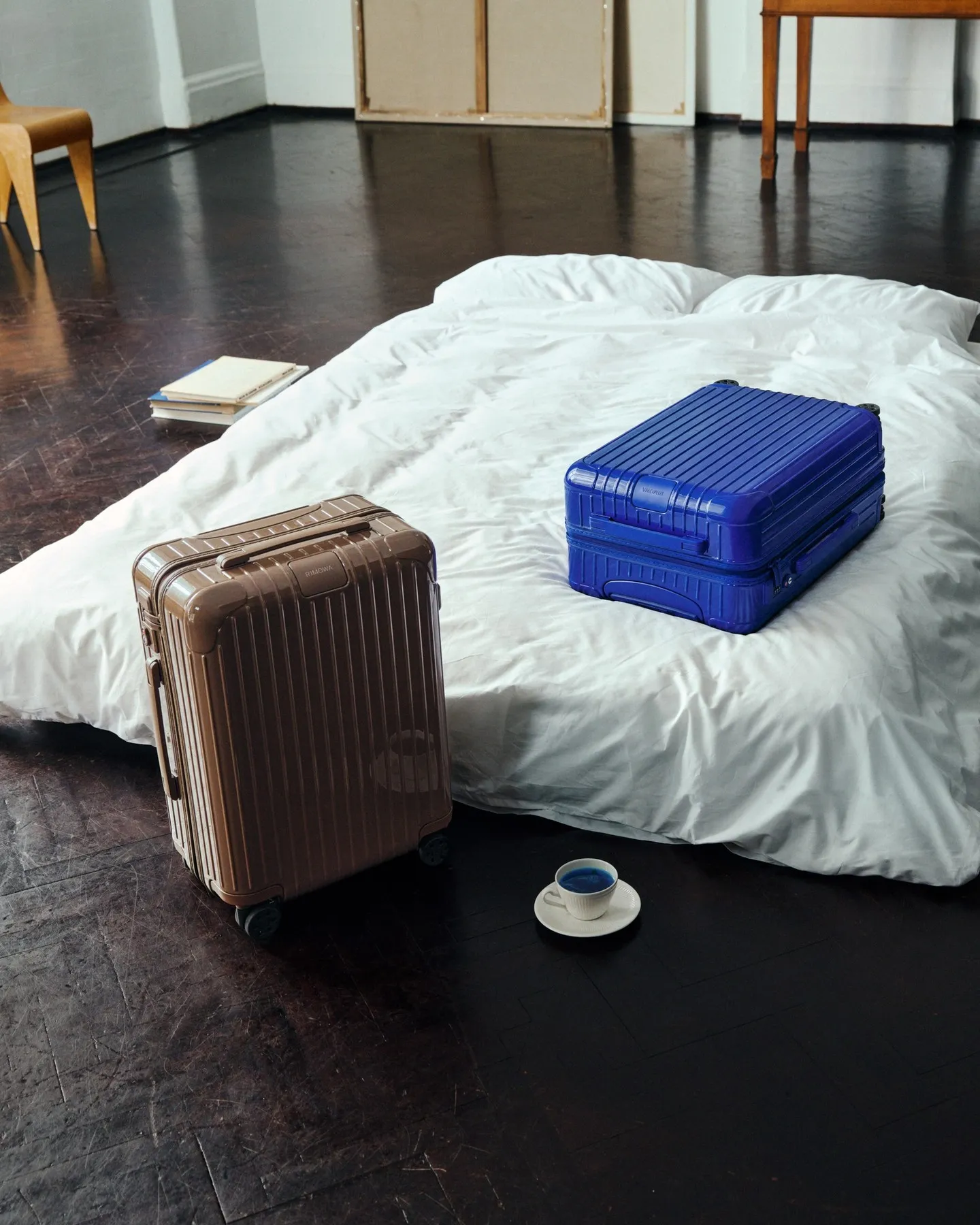 Close detail of Ultramarine Rimowa luggage demonstrating precision engineering and distinctive ribbed texture