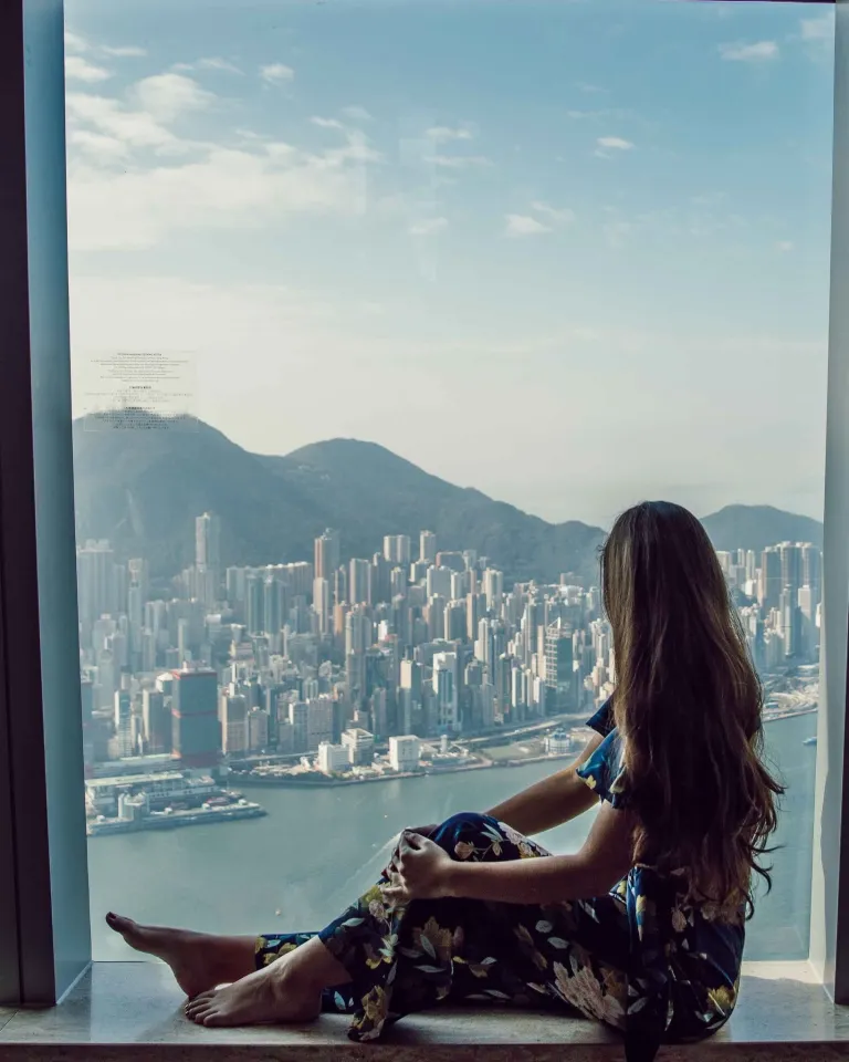 The Ritz-Carlton Hong Kong's luxurious guest suite overlooking Victoria Harbour and Hong Kong's skyline