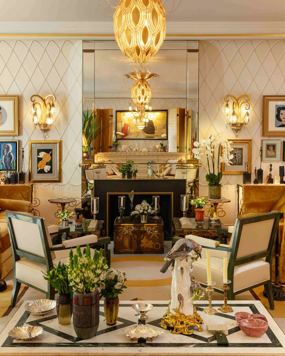 Parisian residence gallery space with carefully arranged old master paintings