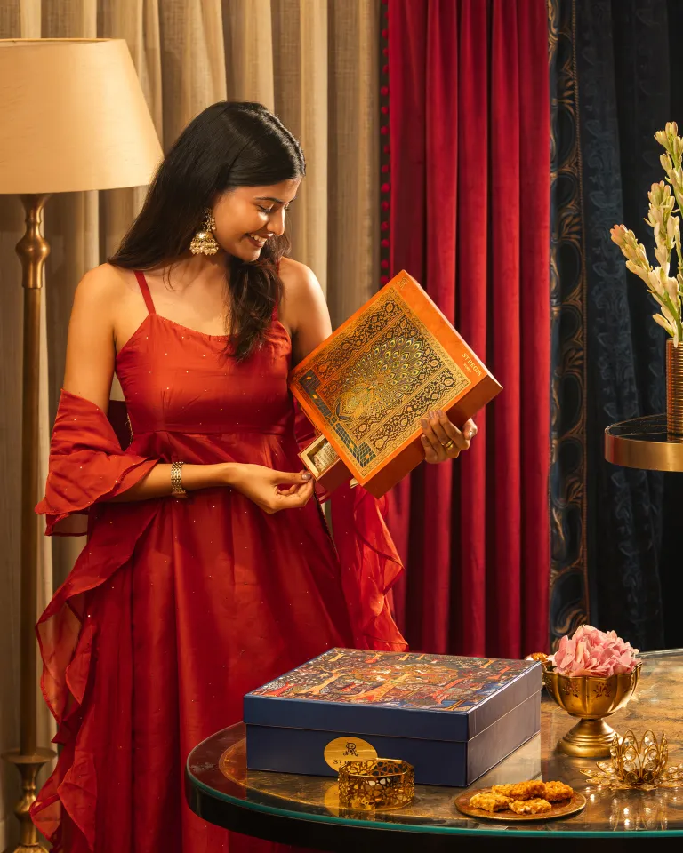 Elegantly arranged Diwali hamper by The St. Regis Mumbai featuring artisanal offerings and luxury keepsakes