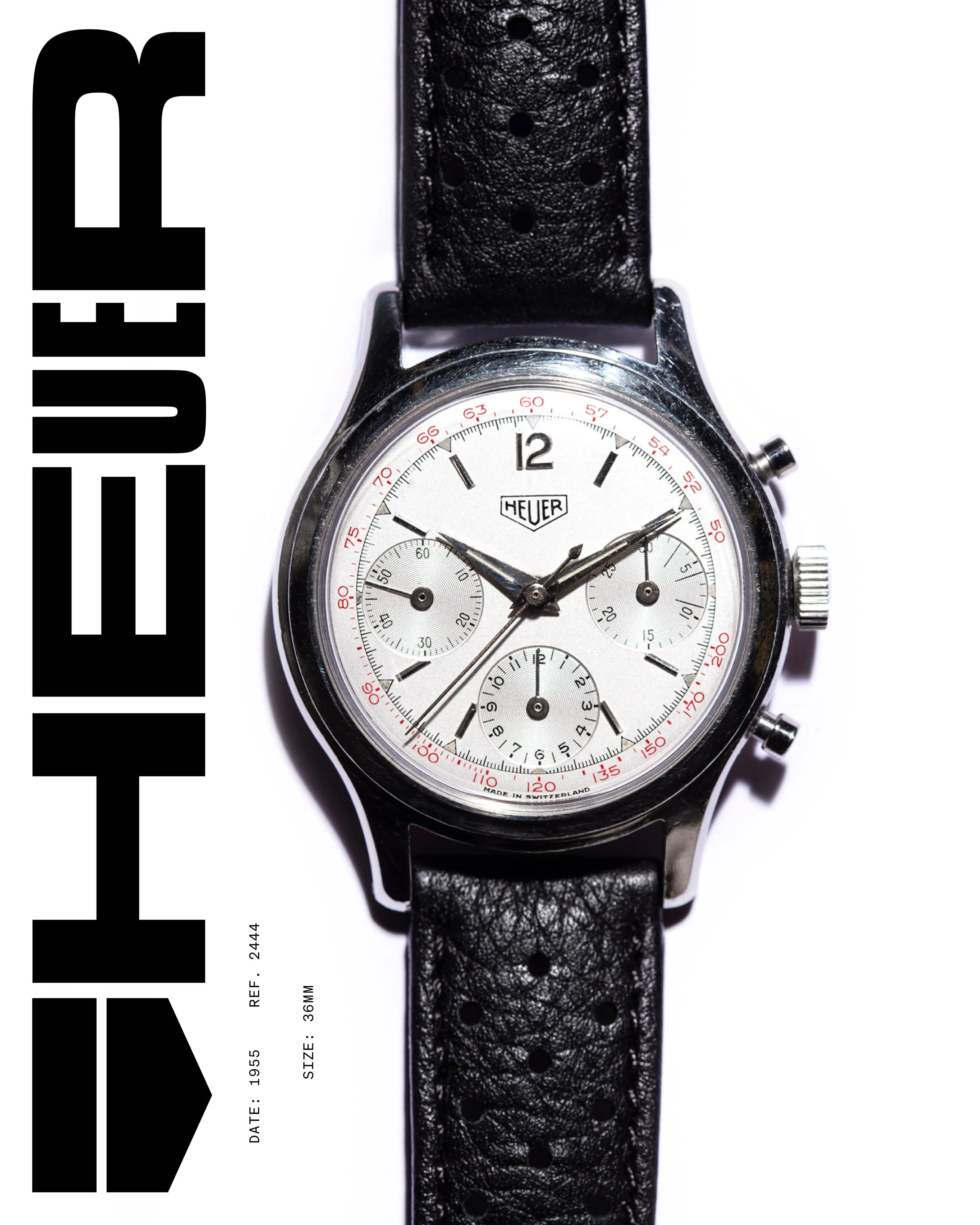 Vintage Heuer chronograph from the early 20th century, featuring distinctive dial architecture and wire lugs
