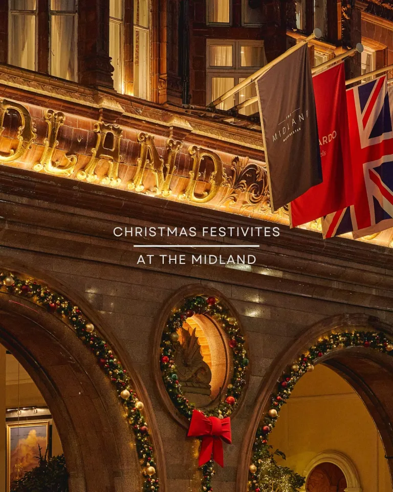 The Midland Manchester's grand festive lobby decoration with Christmas tree
