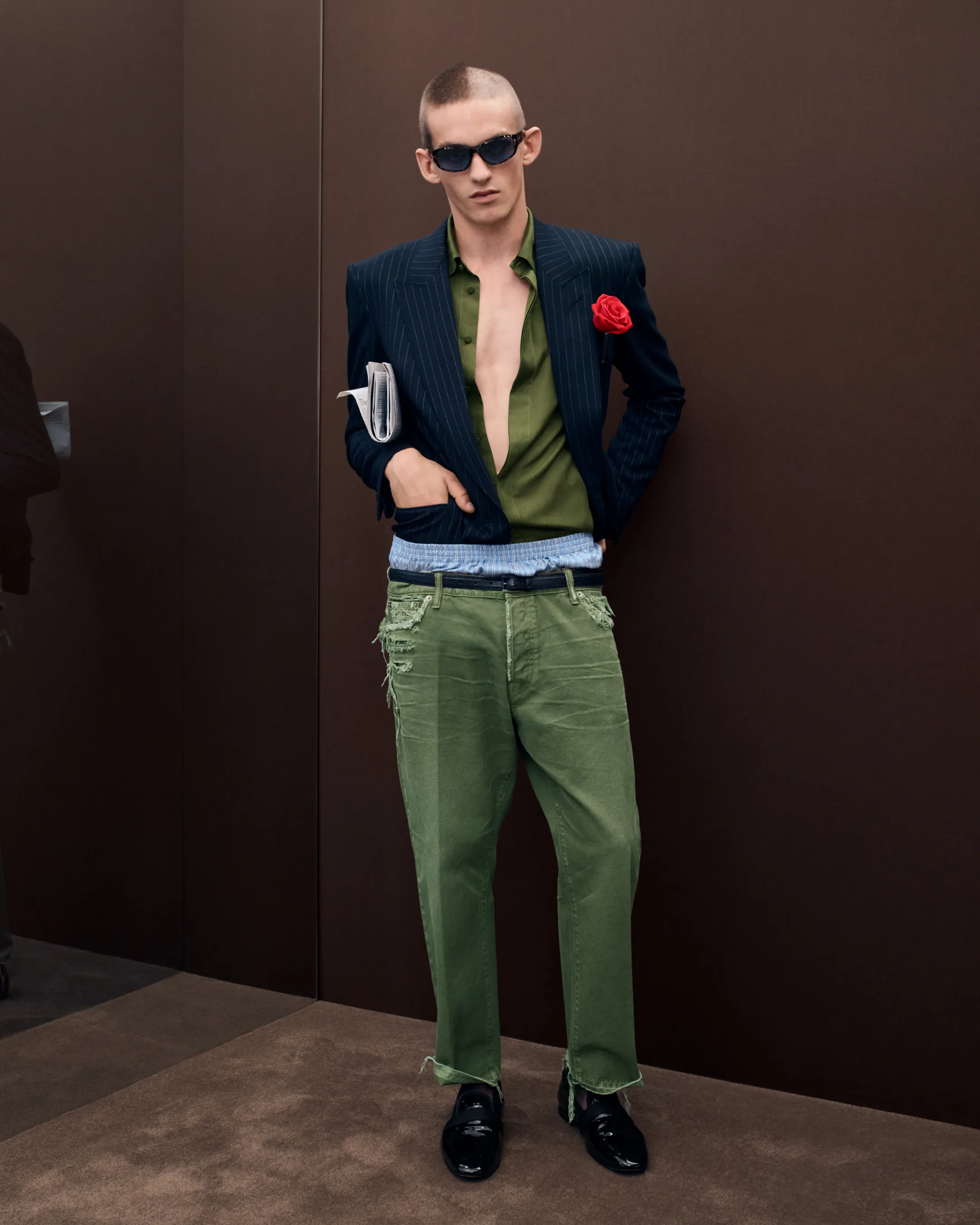 Fluid evening silhouette draped in luxurious fabric, Tom Ford collection