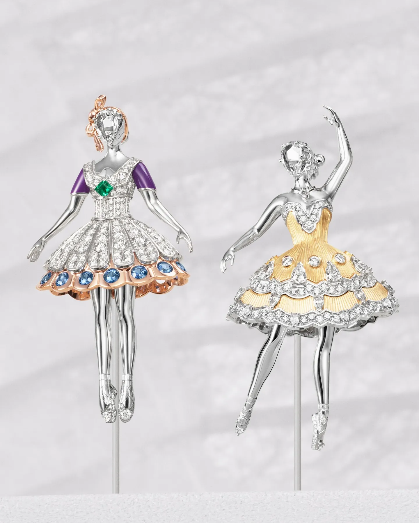 Elegant gold jewellery adorned with precious stones, theatrical and refined in design