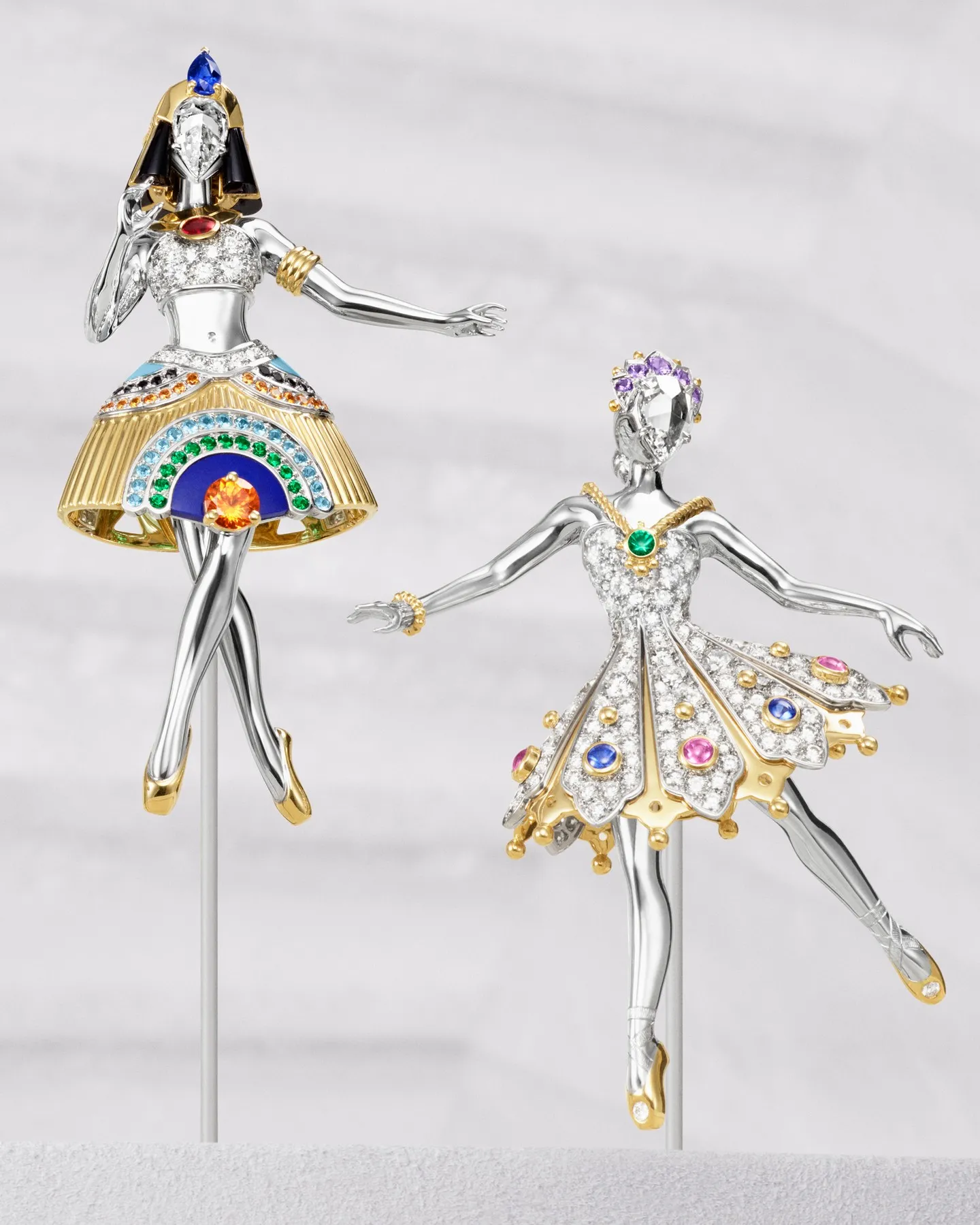Luminous gemstone jewellery featuring graceful curves reminiscent of classical dance