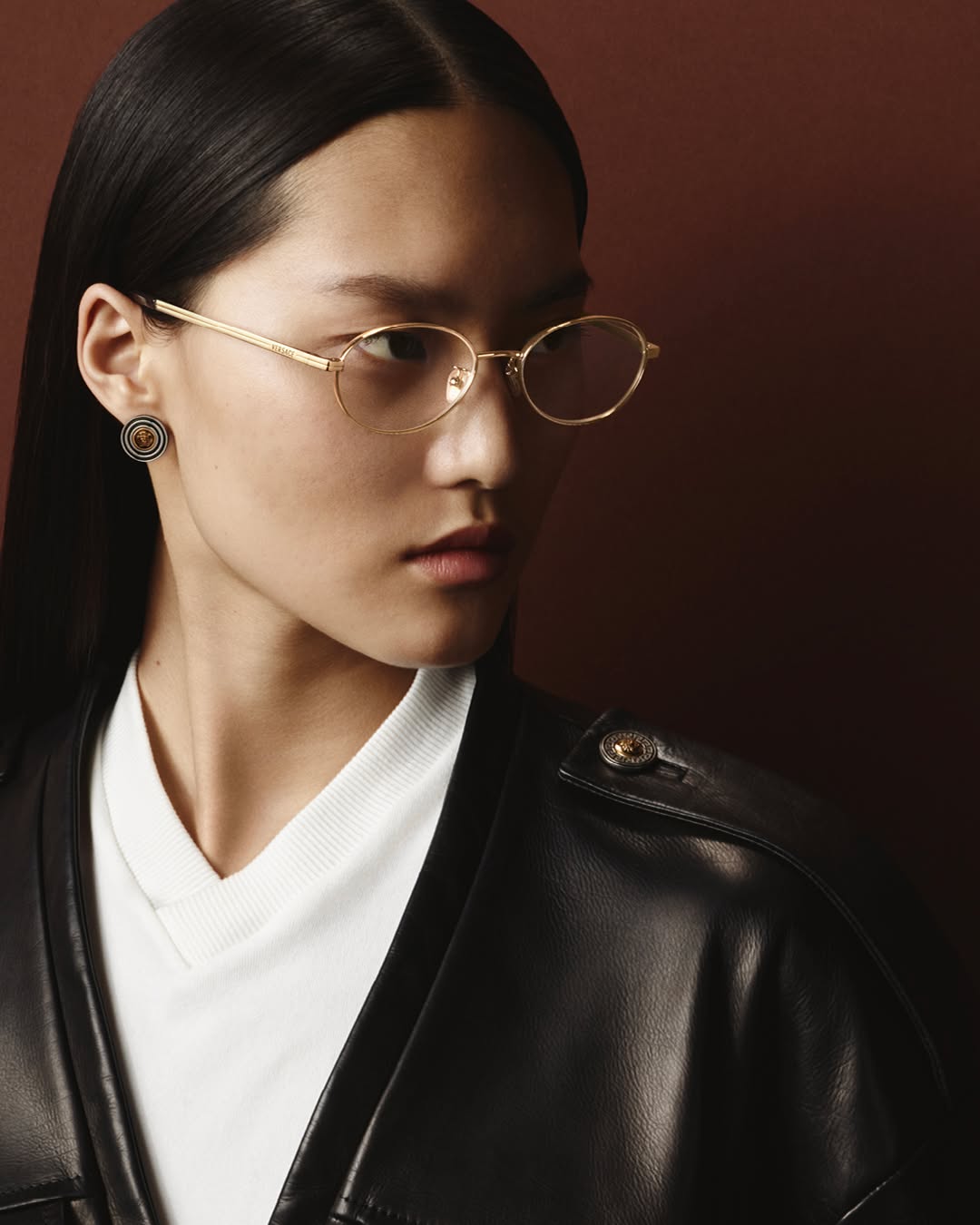 Versace Fall Winter 2026 eyewear frame featuring sculptural silhouette and refined metal detailing