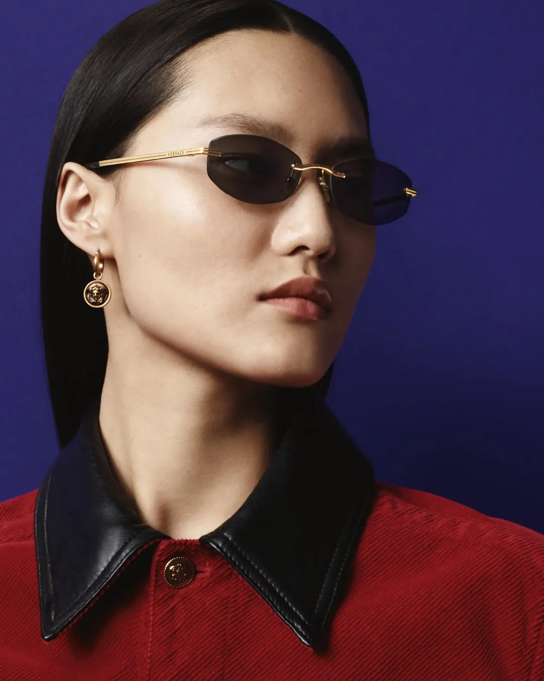 Versace Fall Winter 2026 eyewear frame detail showcasing sculptural silhouette and refined metalwork
